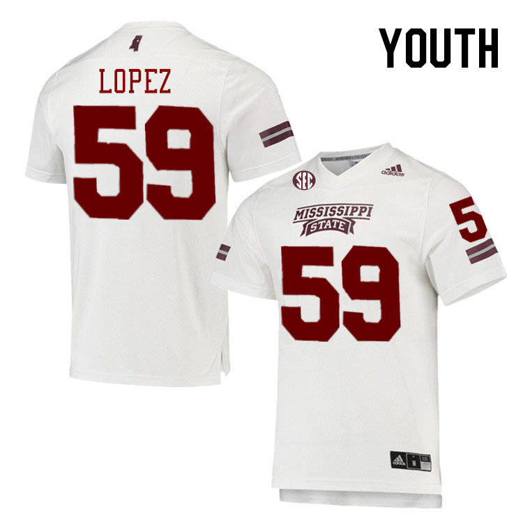 Youth #59 Alex Lopez Mississippi State Bulldogs College Football Jerseys Stitched-White